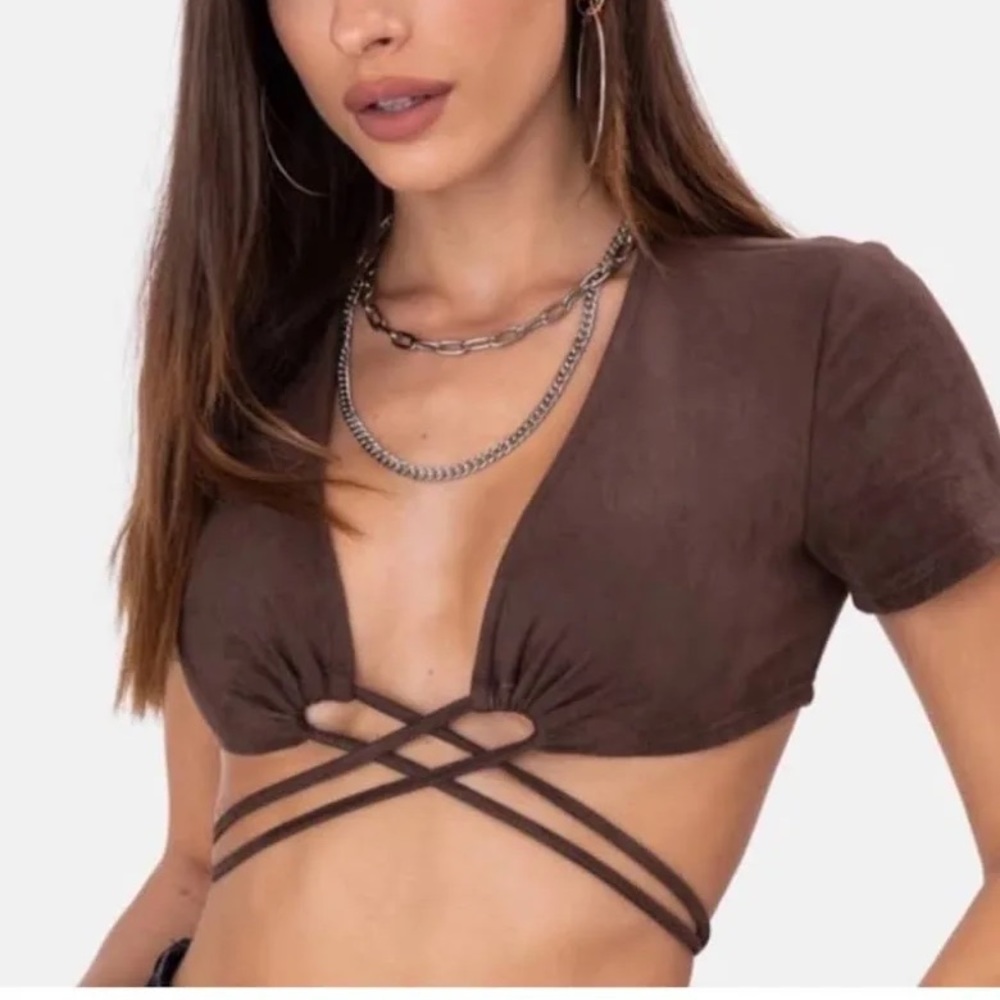 Adika Crop Top Brown Top with Long Strings to Tie in Front